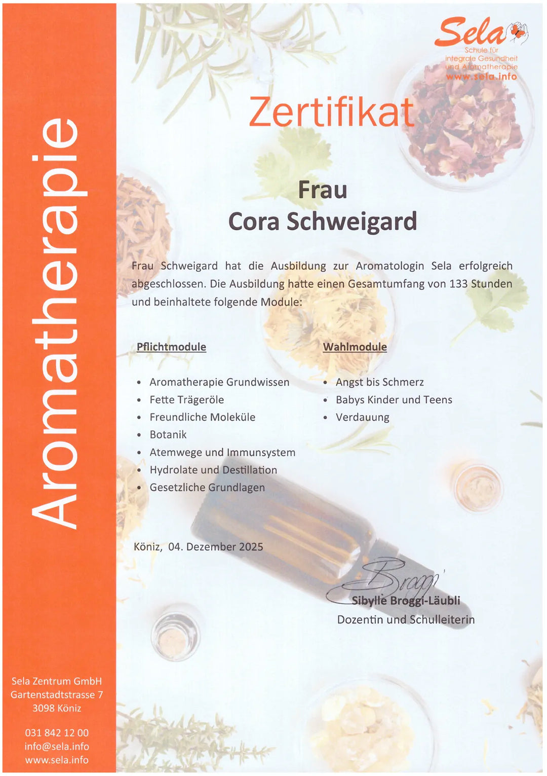Zertifikat Aromatologin