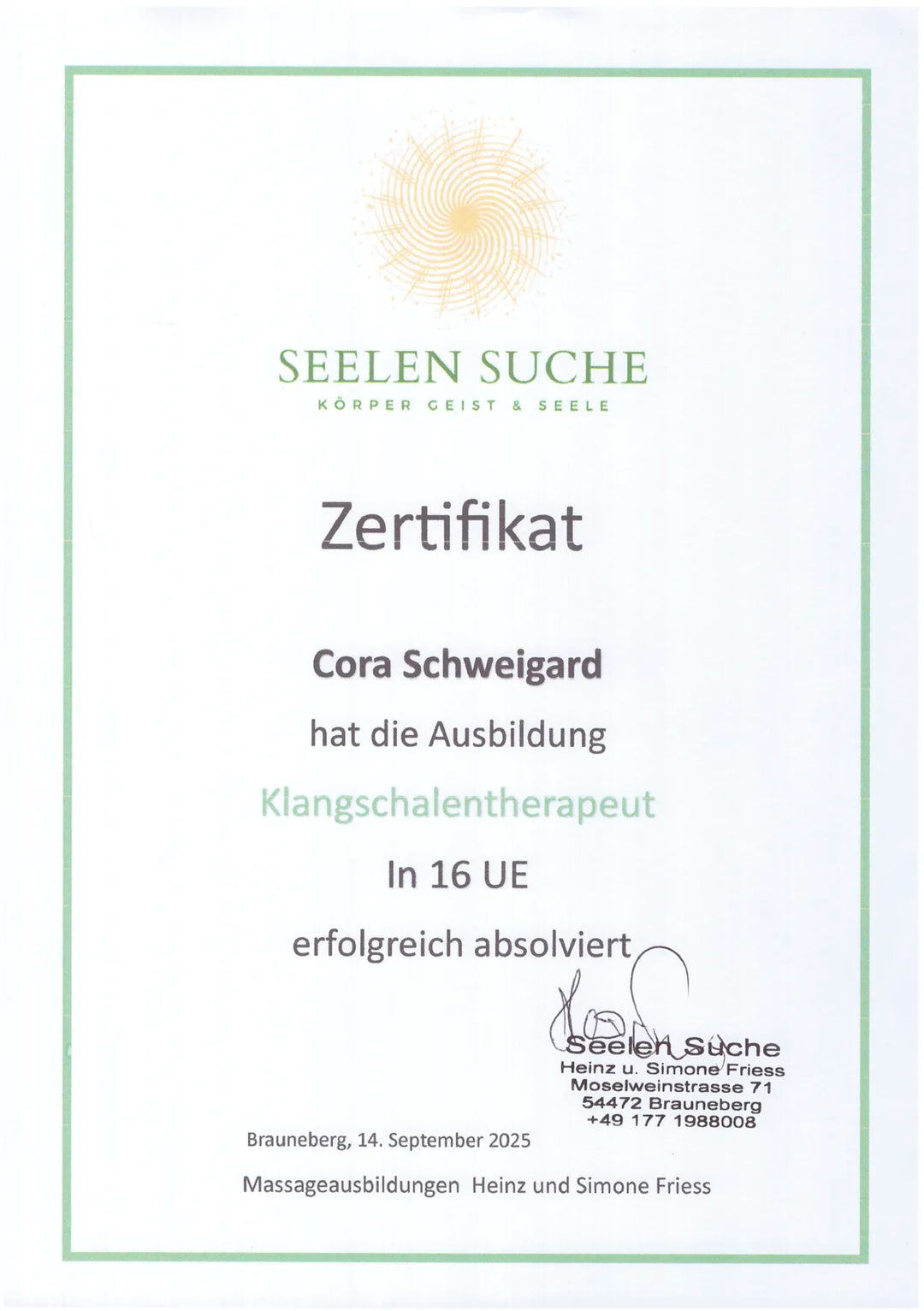 Zertifikat Klangschalen